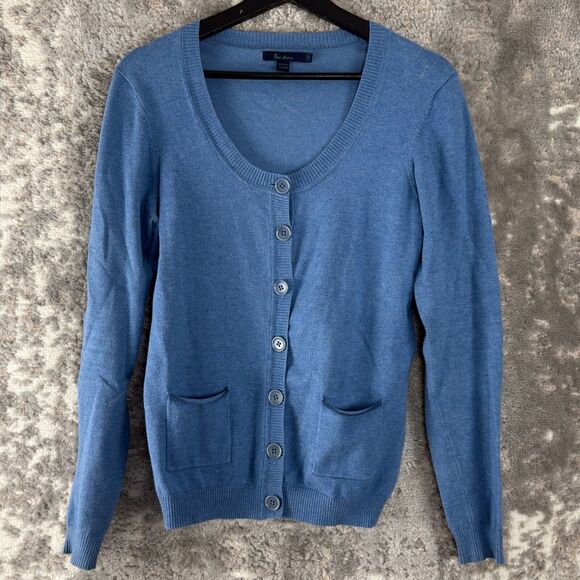 Boden Size 12 Scoop Neck Stretch Cardigan Sweater Blue Button Pockets - Picture 1 of 10